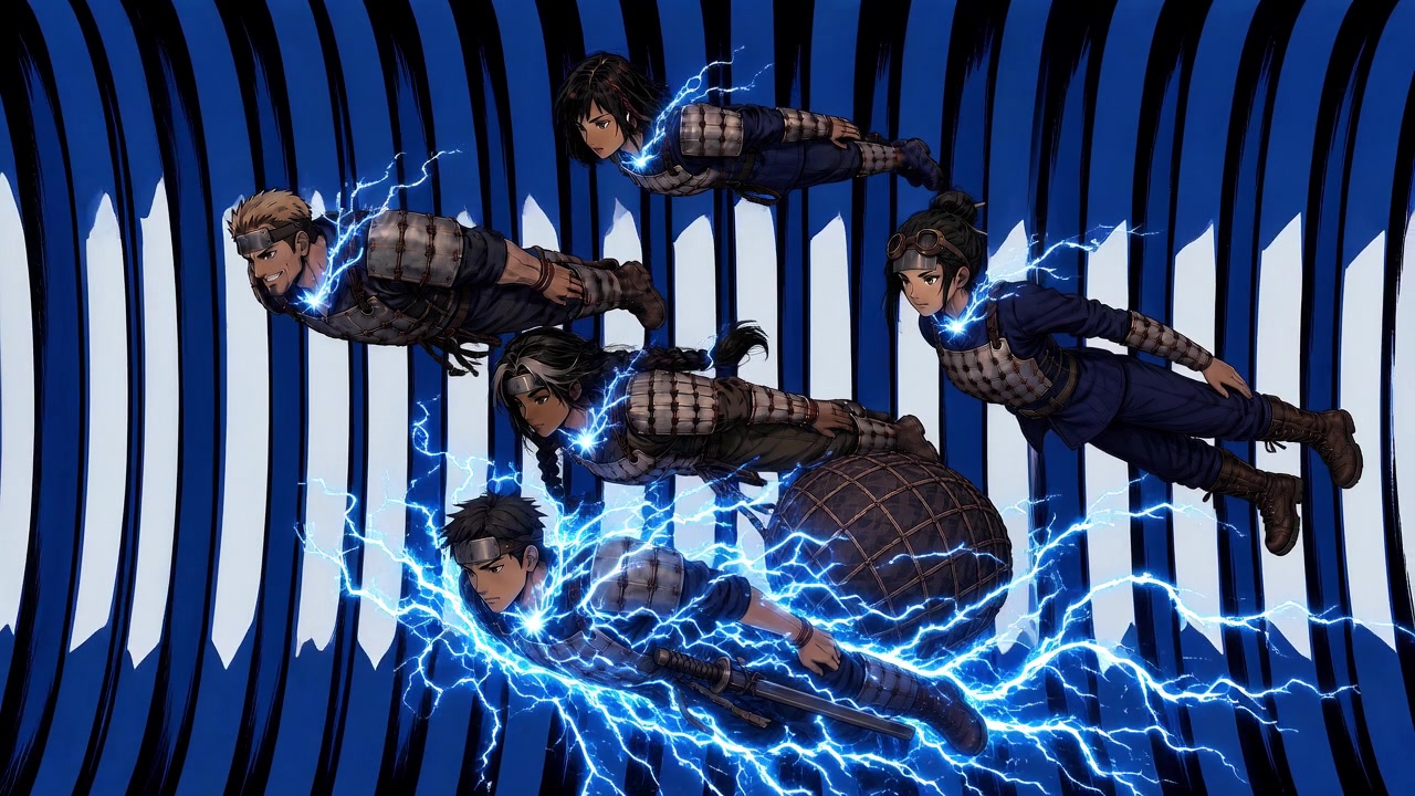 Five riders drop through the gate, lightning across the diamond
